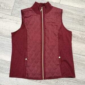 Susan Graver Womens XL Quilted Vest Sleeveless Puffer Padded Gold Zip Burgundy